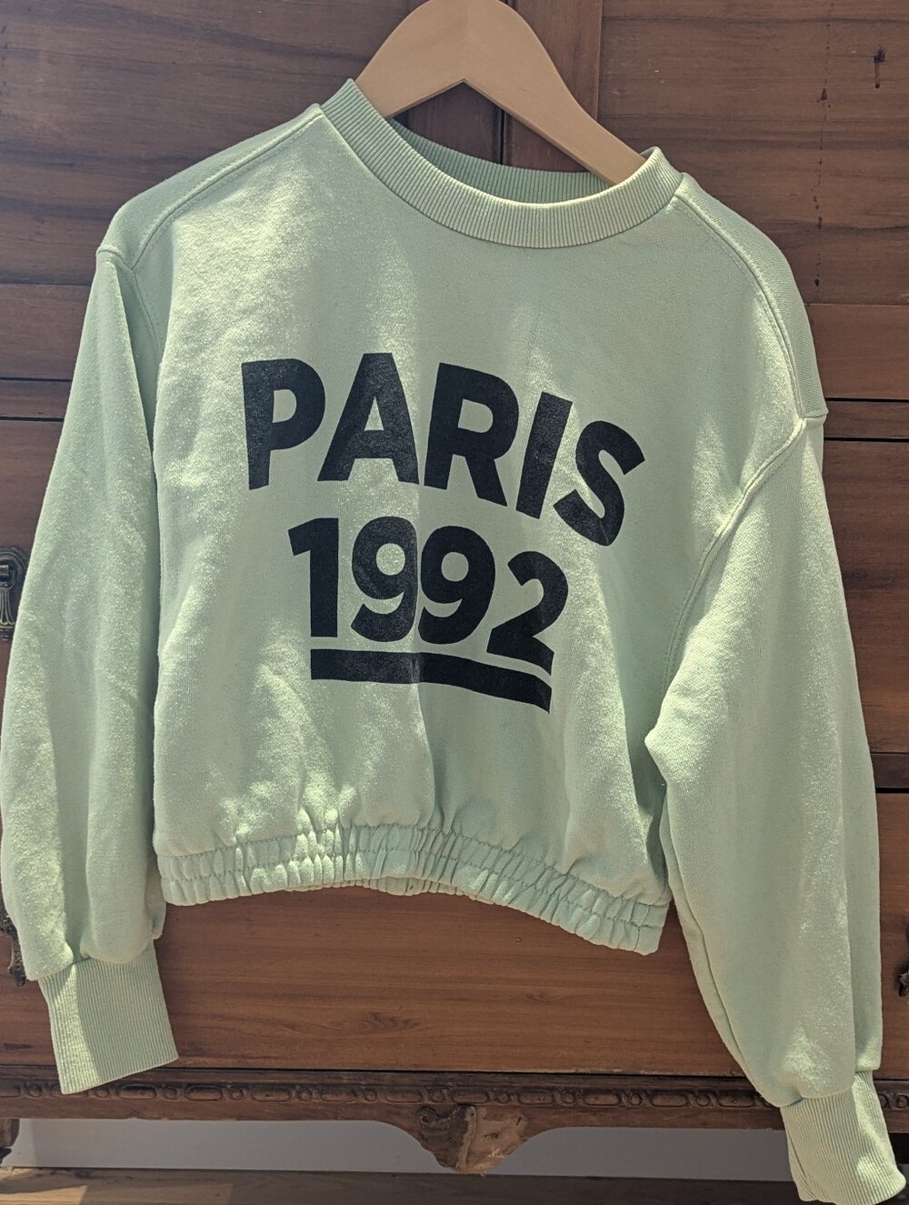 Zara Girls Paris 1992 Mint Green Cropped Sweatshirt